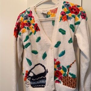 Talbots White Cardigan with Colorful Floral Design